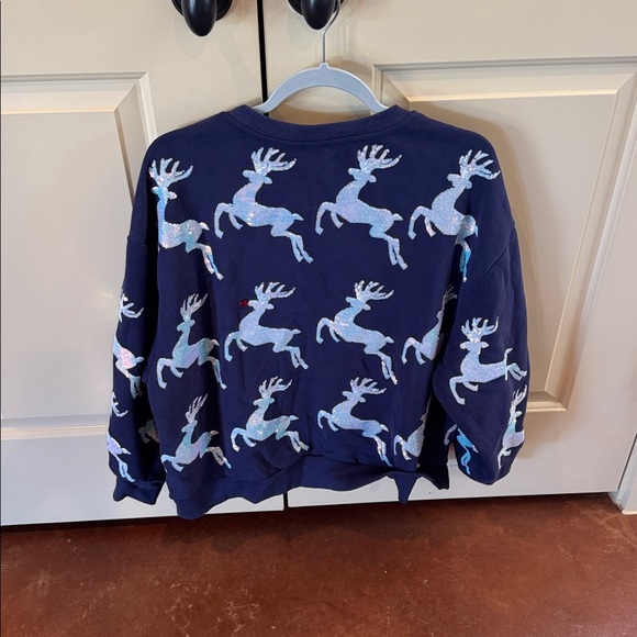 Queen of Sparkles Navy Sweatshirt with Sequin Reindeer and Rudolph New Listing - Picture 9 of 10
